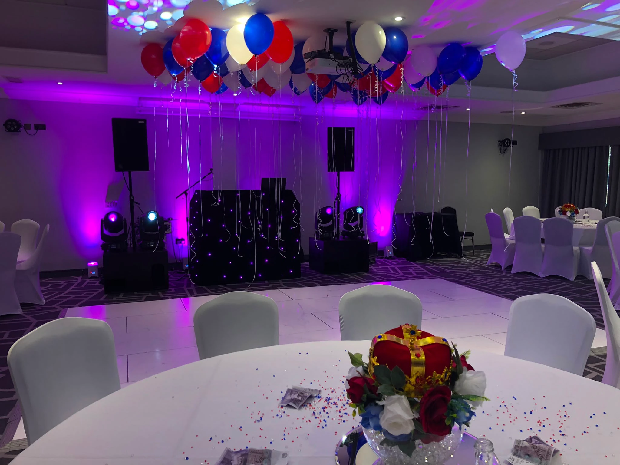 Balloon-decked room ready for a celebration