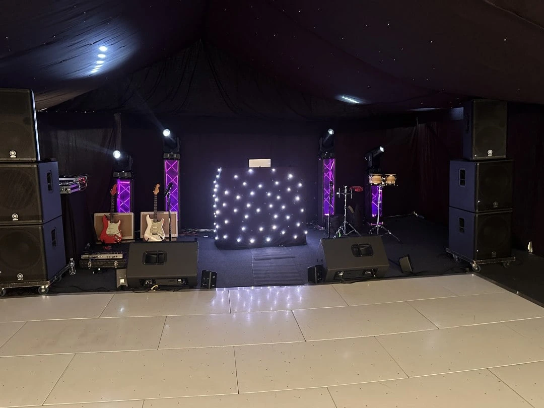 Full rig set up in a marquee before doors